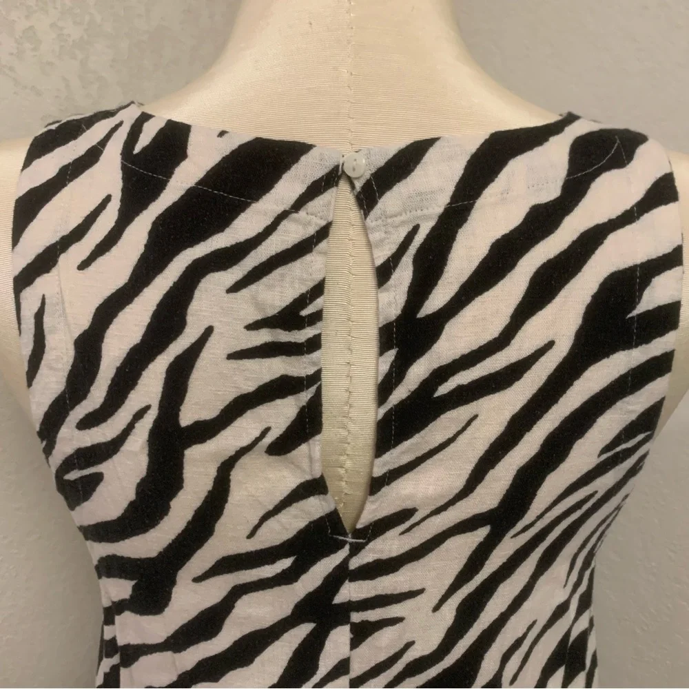 A New Day M Linen Blend Black & White Zebra Print Mini Swing Dress Sundress